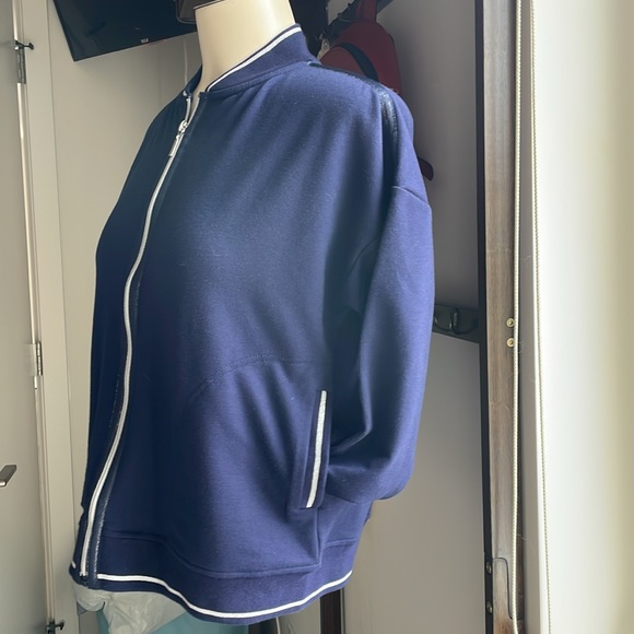 Laura Petite Navy bomber jacket with silver sparkle and embellishments. - Picture 4 of 8